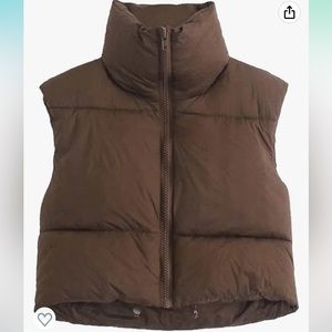 Women's Winter Crop Vest Sleeveless Outerwear Puffer Vest BROWN size large